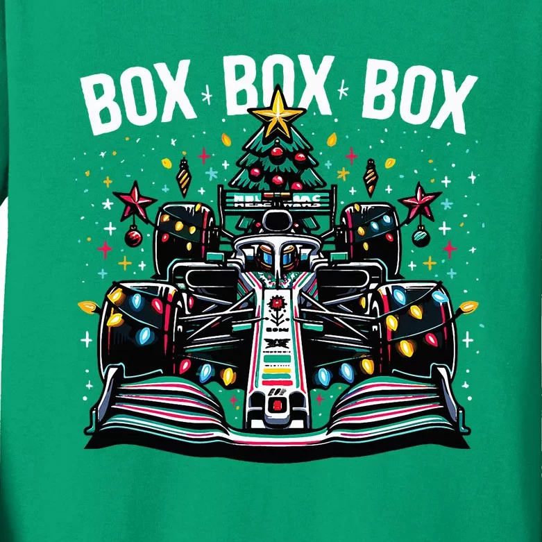 Formula Racing Car Box Box Box Radio Call Fun Christmas Tree Kids Long Sleeve Shirt