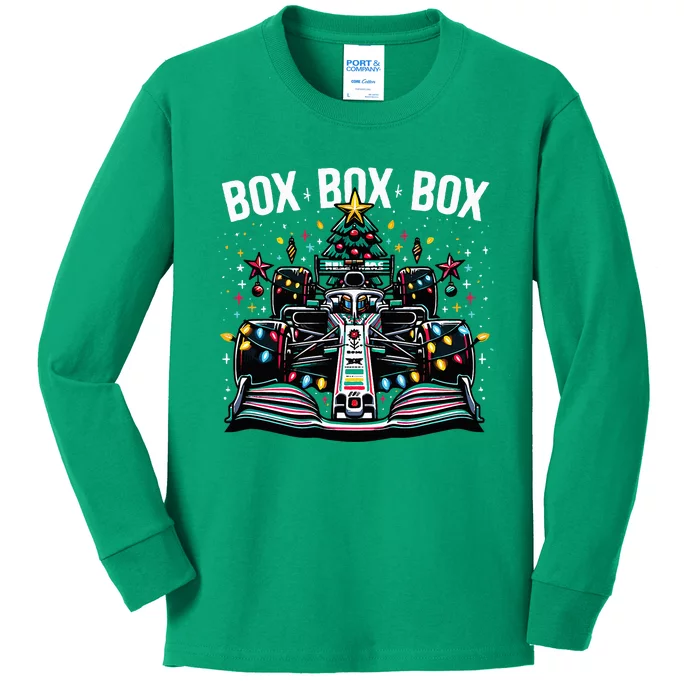 Formula Racing Car Box Box Box Radio Call Fun Christmas Tree Kids Long Sleeve Shirt