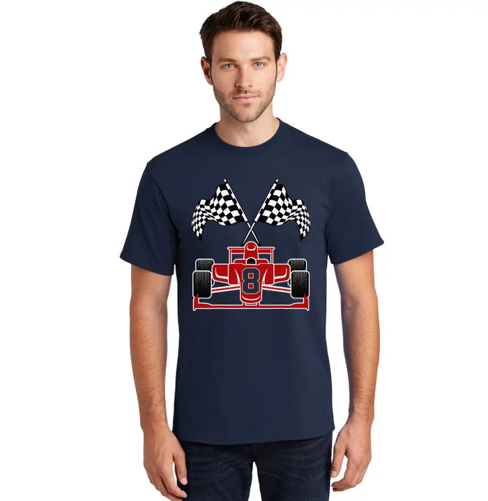 Funny Race Car Theme 8th Birthday Party Racing 8 Year Old Tall T-Shirt