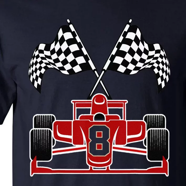 Funny Race Car Theme 8th Birthday Party Racing 8 Year Old Tall T-Shirt