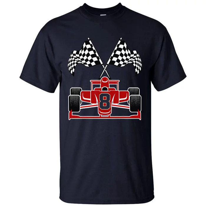 Funny Race Car Theme 8th Birthday Party Racing 8 Year Old Tall T-Shirt