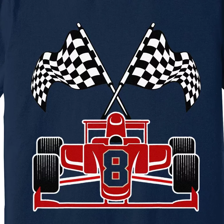 Funny Race Car Theme 8th Birthday Party Racing 8 Year Old Premium T-Shirt