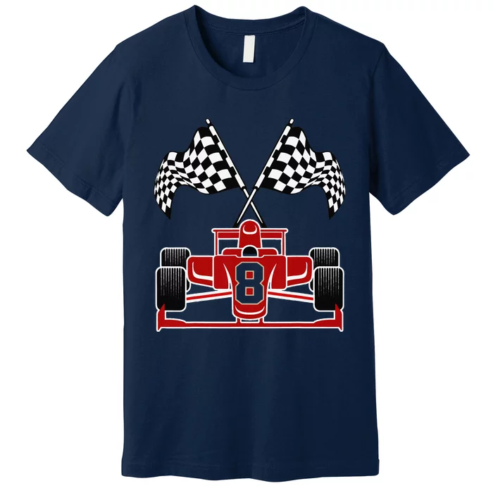 Funny Race Car Theme 8th Birthday Party Racing 8 Year Old Premium T-Shirt