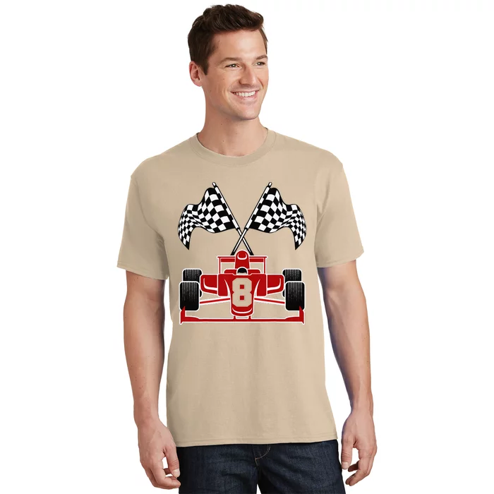 Funny Race Car Theme 8th Birthday Party Racing 8 Year Old T-Shirt