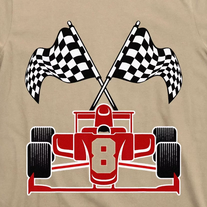 Funny Race Car Theme 8th Birthday Party Racing 8 Year Old T-Shirt