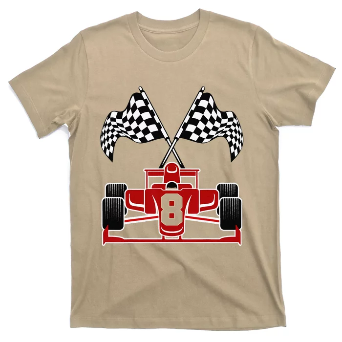 Funny Race Car Theme 8th Birthday Party Racing 8 Year Old T-Shirt