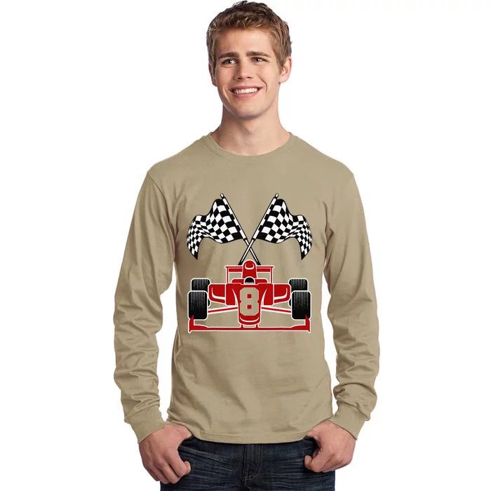 Funny Race Car Theme 8th Birthday Party Racing 8 Year Old Tall Long Sleeve T-Shirt