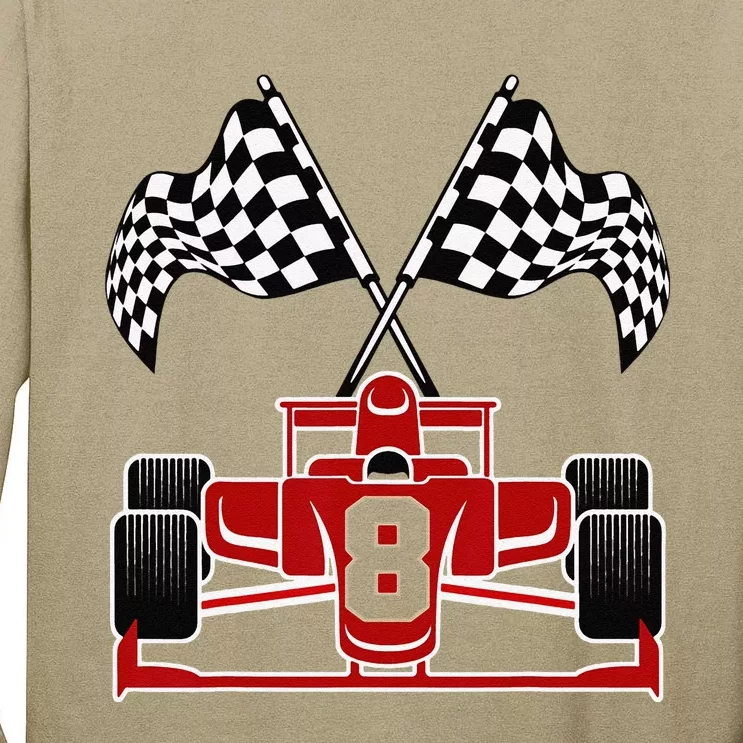 Funny Race Car Theme 8th Birthday Party Racing 8 Year Old Tall Long Sleeve T-Shirt