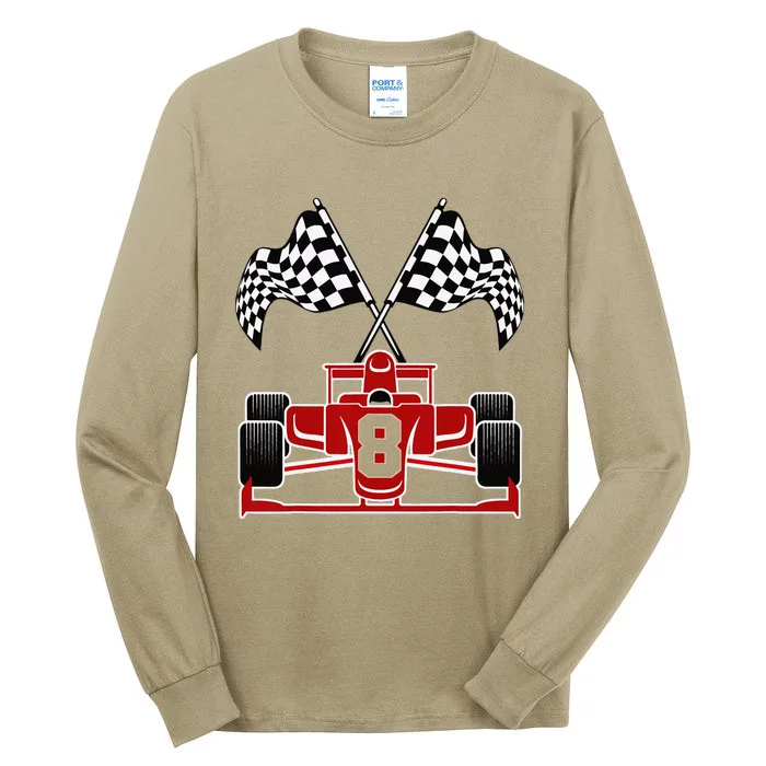 Funny Race Car Theme 8th Birthday Party Racing 8 Year Old Tall Long Sleeve T-Shirt