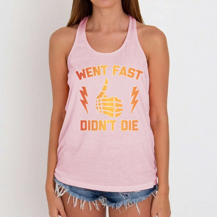 Funny Race Car Dirt Bike Racing Went Fast Did Not Die Women's Knotted Racerback Tank