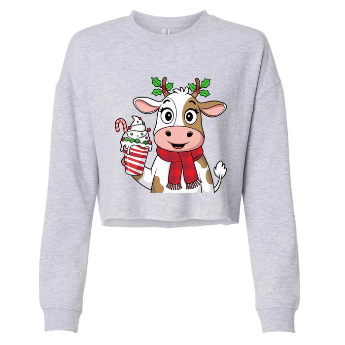 Funny Reindeer Cute Christmas Holiday Xmas Cropped Pullover Crew