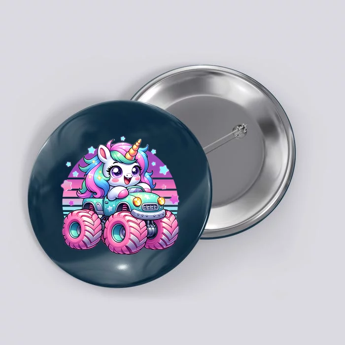 Funny Retro Cute Unicorn Monster Truck Button