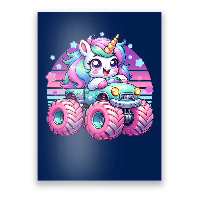 Funny Retro Cute Unicorn Monster Truck Poster