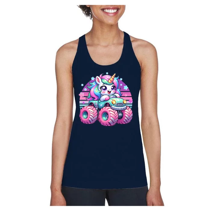 Funny Retro Cute Unicorn Monster Truck Women's Racerback Tank