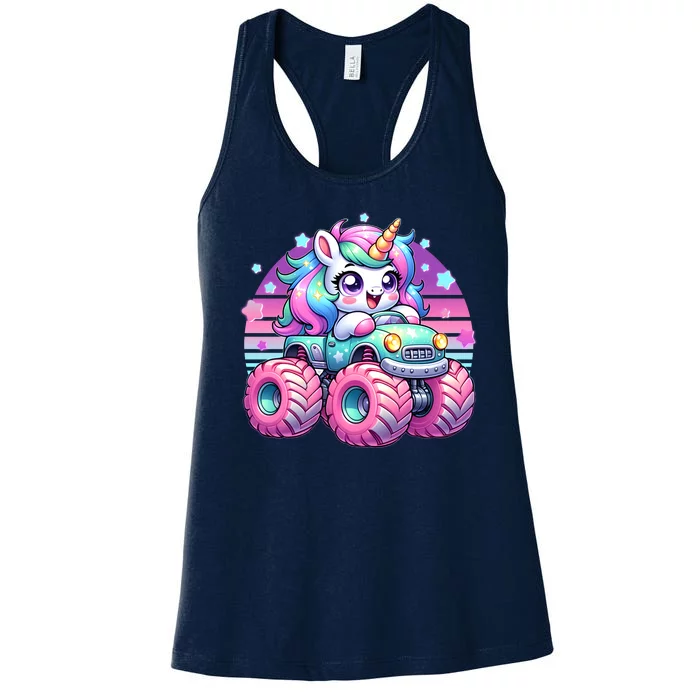 Funny Retro Cute Unicorn Monster Truck Women's Racerback Tank