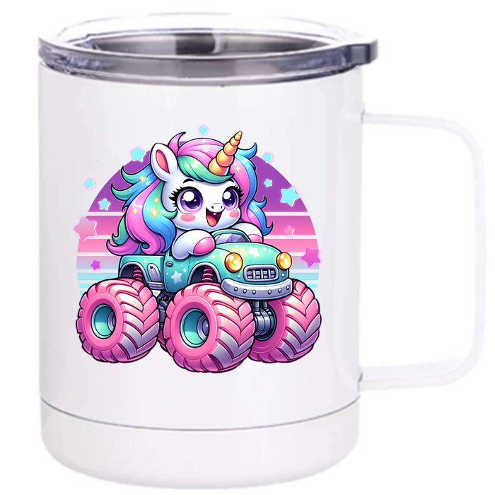 Funny Retro Cute Unicorn Monster Truck Front & Back 12oz Stainless Steel Tumbler Cup