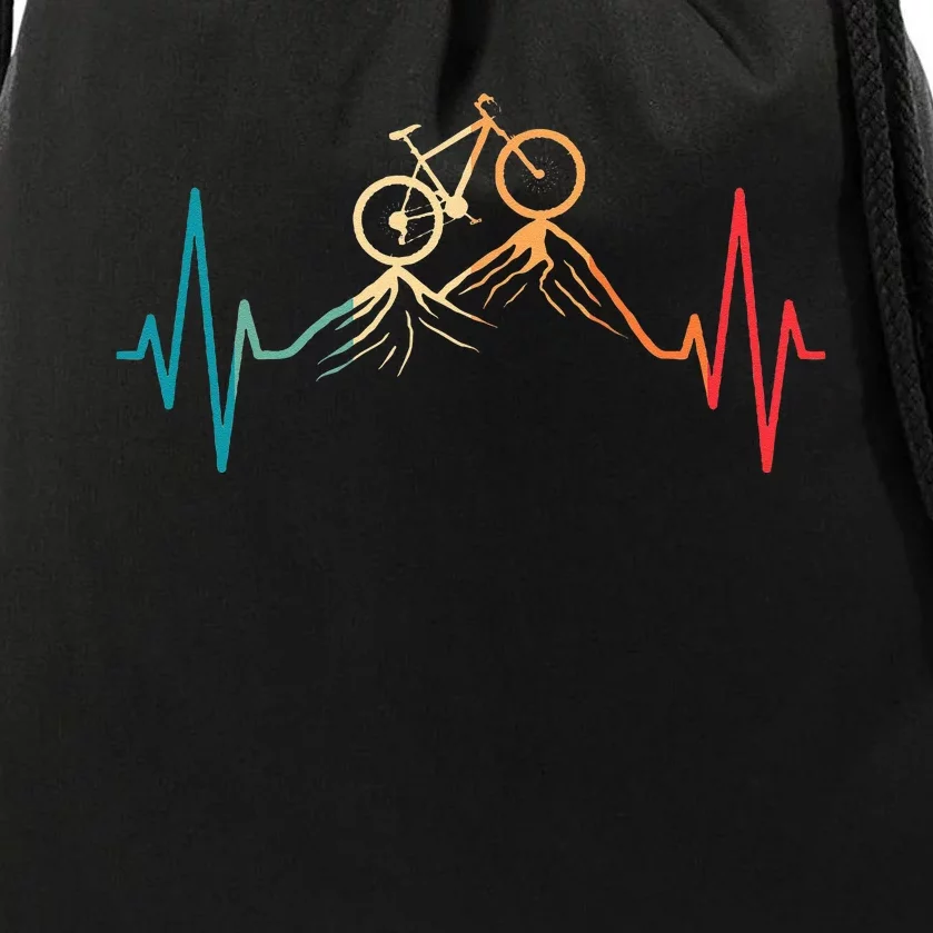 Funny Retro Cycling Heartbeat Bicycle Mountain Bike Biking Drawstring Bag