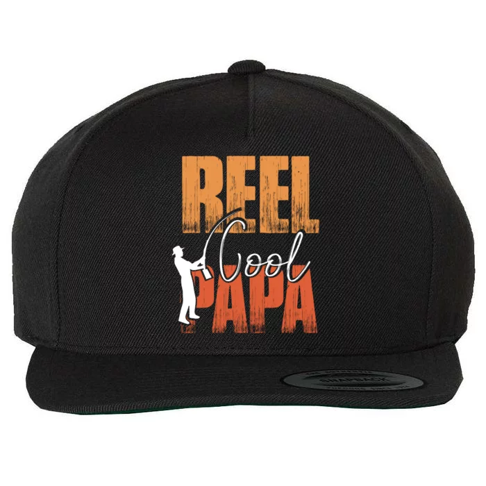 Fishing Reel Cool Papa Fisher Daddy Father's Day Gift Wool Snapback Cap