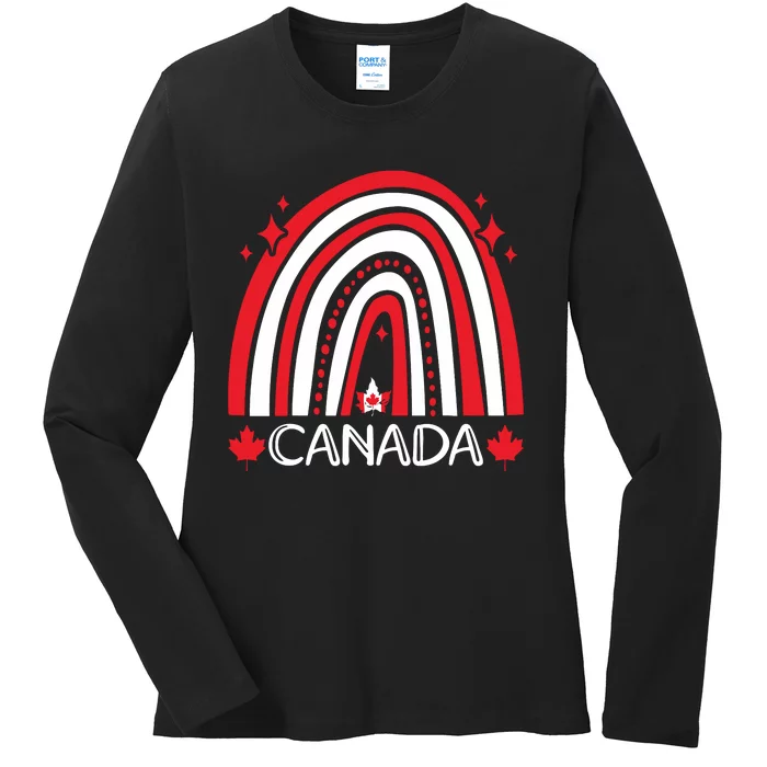 Funny Rainbow Canada Maple Leaf Canadian Roots American Ladies Long Sleeve Shirt