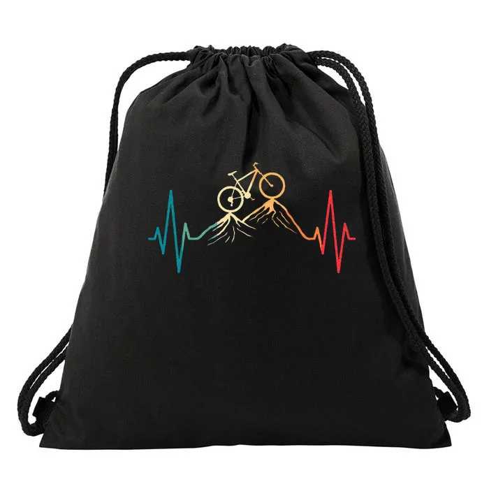 Funny Retro Cycling Heartbeat Bicycle Mountain Bike Biking Drawstring Bag