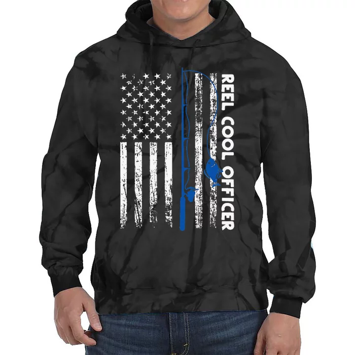 Fishing Reel Cool Officer Thin Blue Line Policeman Fisherman Tie Dye Hoodie