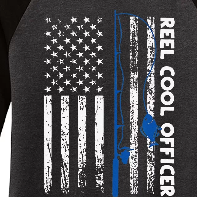 Fishing Reel Cool Officer Thin Blue Line Policeman Fisherman Women's Tri-Blend 3/4-Sleeve Raglan Shirt