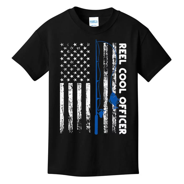 Fishing Reel Cool Officer Thin Blue Line Policeman Fisherman Kids T-Shirt