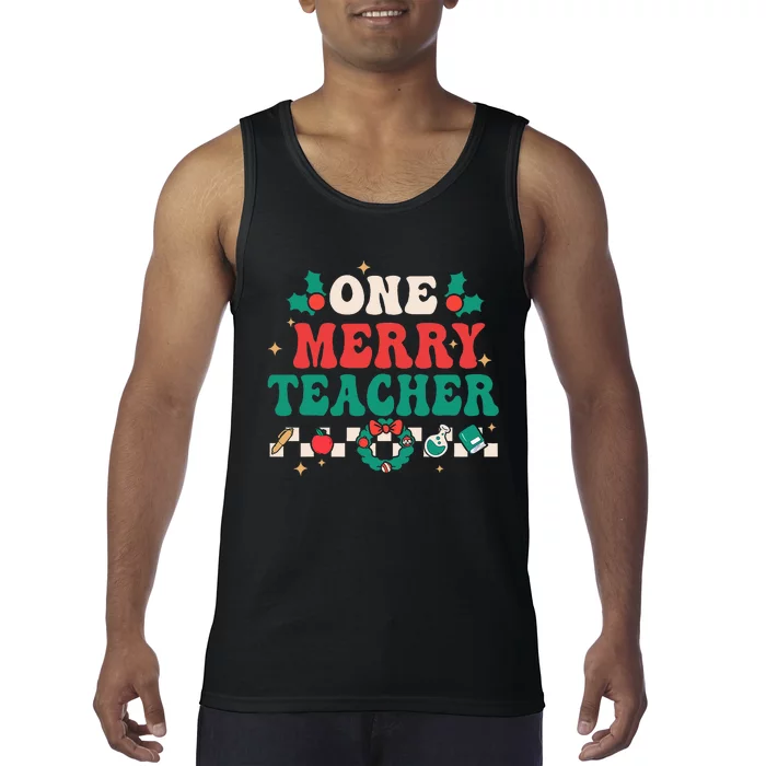 Festive Retro Christmas Pajama Set for Teachers Tank Top