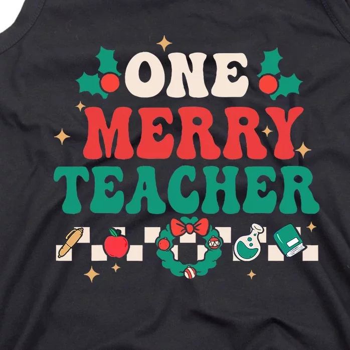 Festive Retro Christmas Pajama Set for Teachers Tank Top