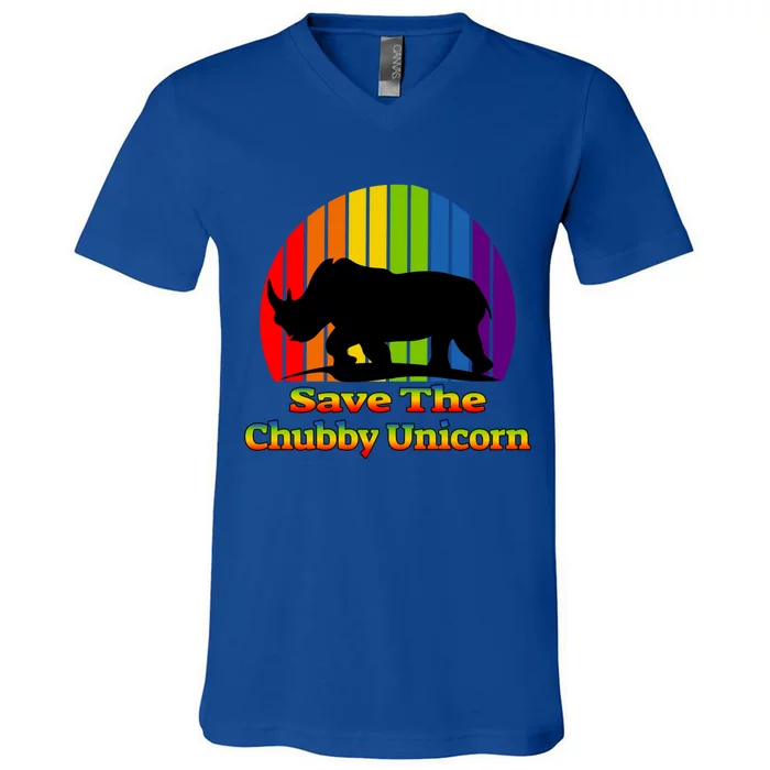 Funny Rhino Chubby Unicorns Save The Chubby Unicorn Gift V-Neck T-Shirt