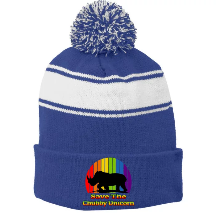 Funny Rhino Chubby Unicorns Save The Chubby Unicorn Gift Stripe Pom Pom Beanie