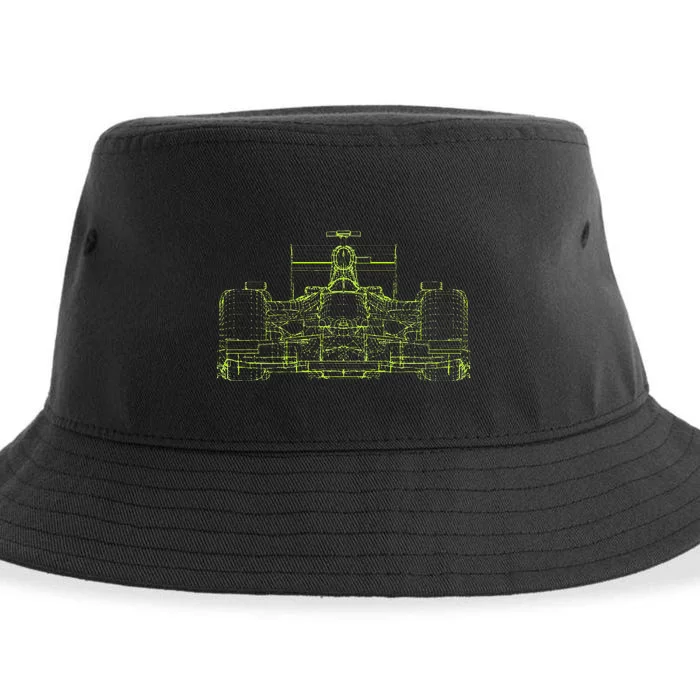 Formula Racing Car Blueprint Mechanical Engineer Racer Fan Sustainable Bucket Hat