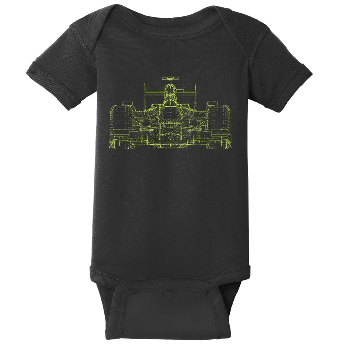 Formula Racing Car Blueprint Mechanical Engineer Racer Fan Baby Bodysuit