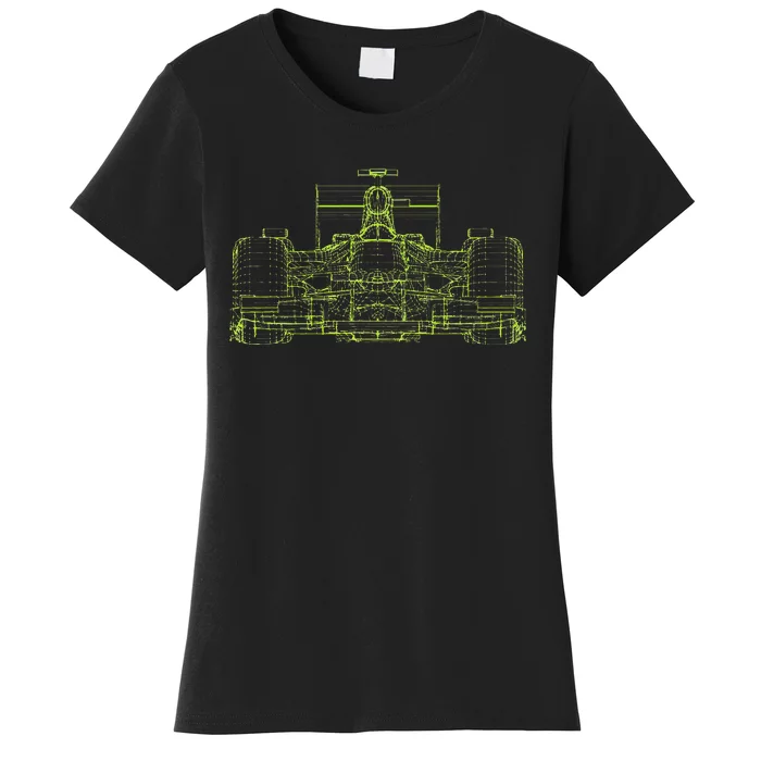 Formula Racing Car Blueprint Mechanical Engineer Racer Fan Women's T-Shirt