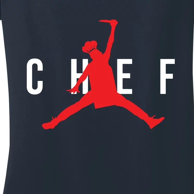 Funny Restaurant Chef Jumping Chef Knife Logo Women's V-Neck T-Shirt