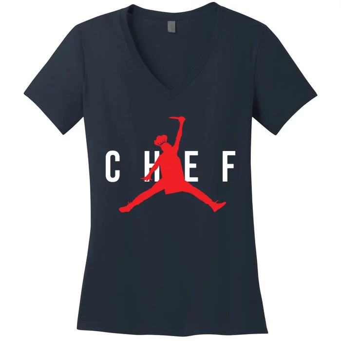 Funny Restaurant Chef Jumping Chef Knife Logo Women's V-Neck T-Shirt