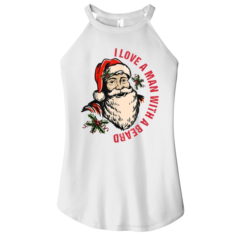 Funny Retro Christmas Santa Claus I Love A Man With A Beard Women’s Perfect Tri Rocker Tank