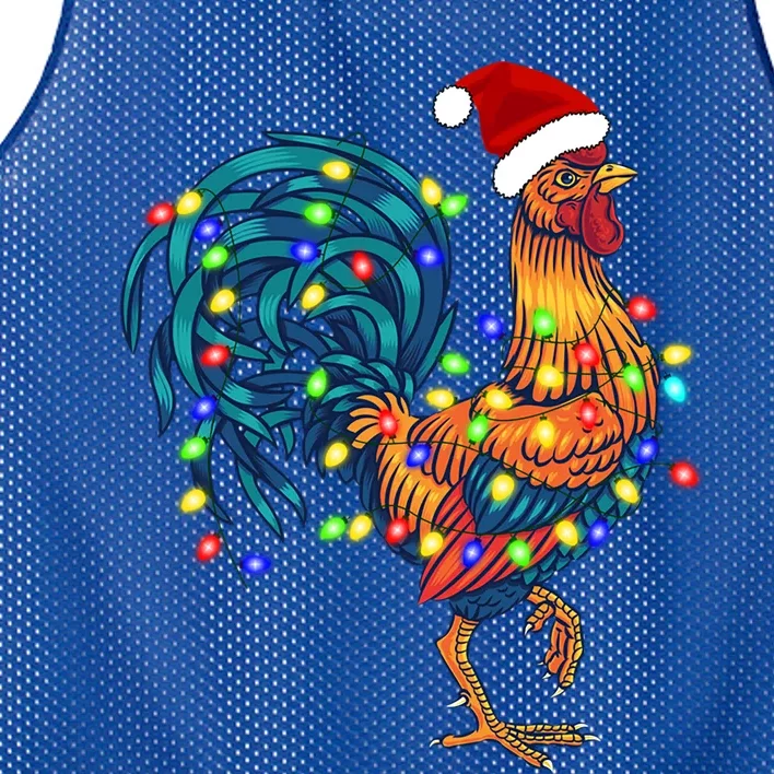 Funny Rooster Chicken Christmas Lights Pajama Farmer Funny Gift Mesh Reversible Basketball Jersey Tank