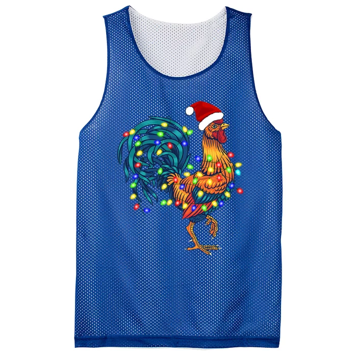 Funny Rooster Chicken Christmas Lights Pajama Farmer Funny Gift Mesh Reversible Basketball Jersey Tank