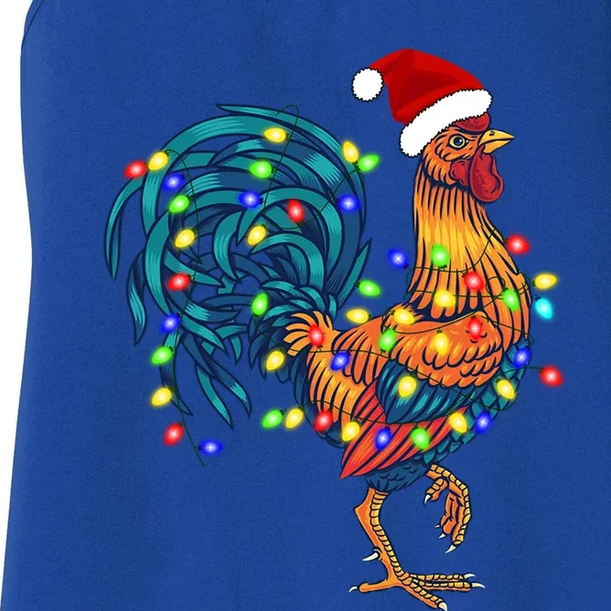 Funny Rooster Chicken Christmas Lights Pajama Farmer Funny Gift Women's Racerback Tank