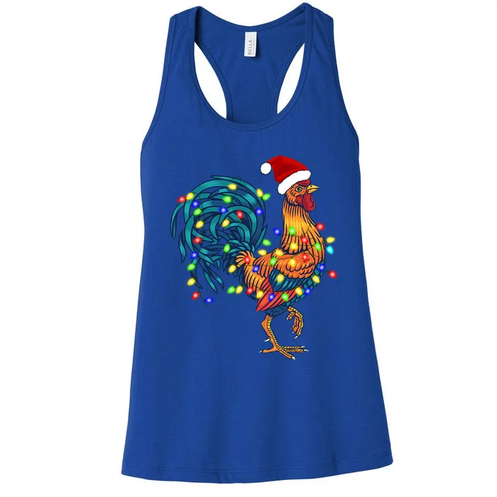 Funny Rooster Chicken Christmas Lights Pajama Farmer Funny Gift Women's Racerback Tank