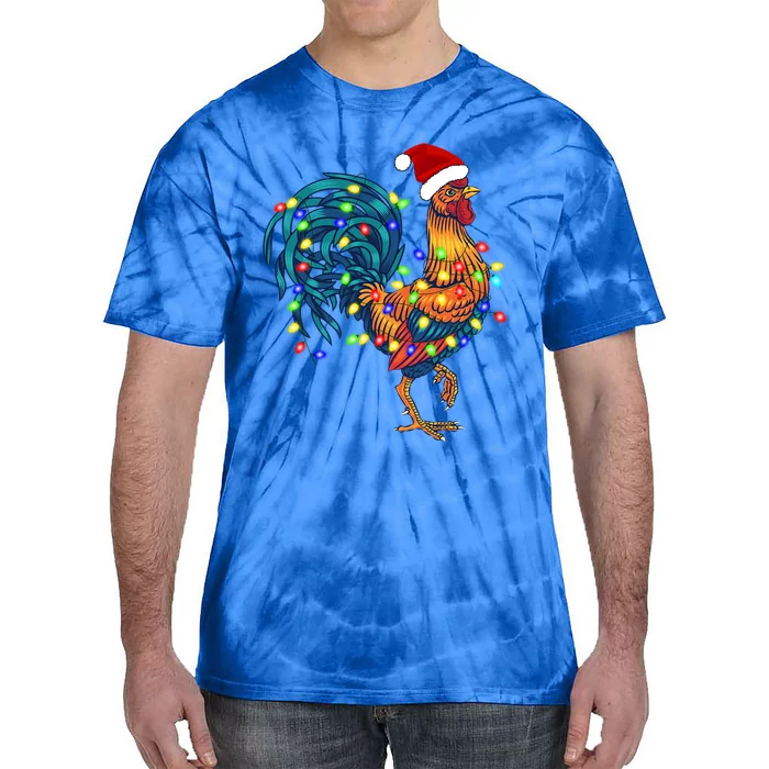 Funny Rooster Chicken Christmas Lights Pajama Farmer Funny Gift Tie-Dye T-Shirt