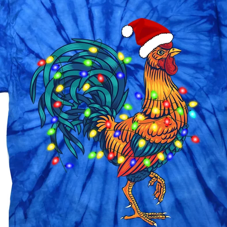 Funny Rooster Chicken Christmas Lights Pajama Farmer Funny Gift Tie-Dye T-Shirt