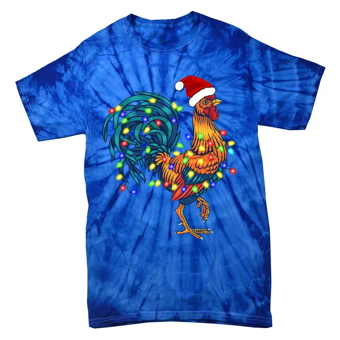 Funny Rooster Chicken Christmas Lights Pajama Farmer Funny Gift Tie-Dye T-Shirt