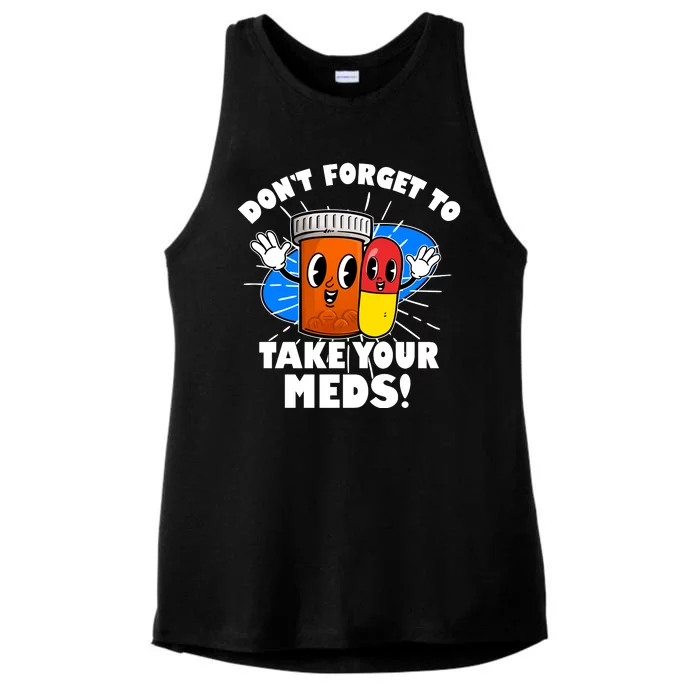 Funny Retro Cartoon Don't Forget To Take Your Meds Ladies Tri-Blend Wicking Tank