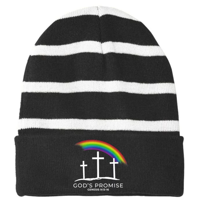 Funny Rainbow Christ Cross Christian Quote Gods Promise Striped Beanie with Solid Band