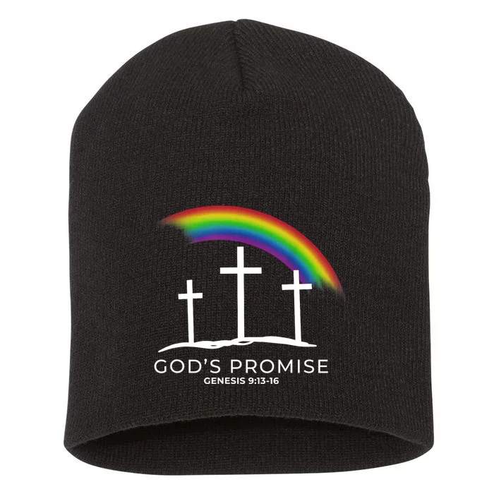 Funny Rainbow Christ Cross Christian Quote Gods Promise Short Acrylic Beanie