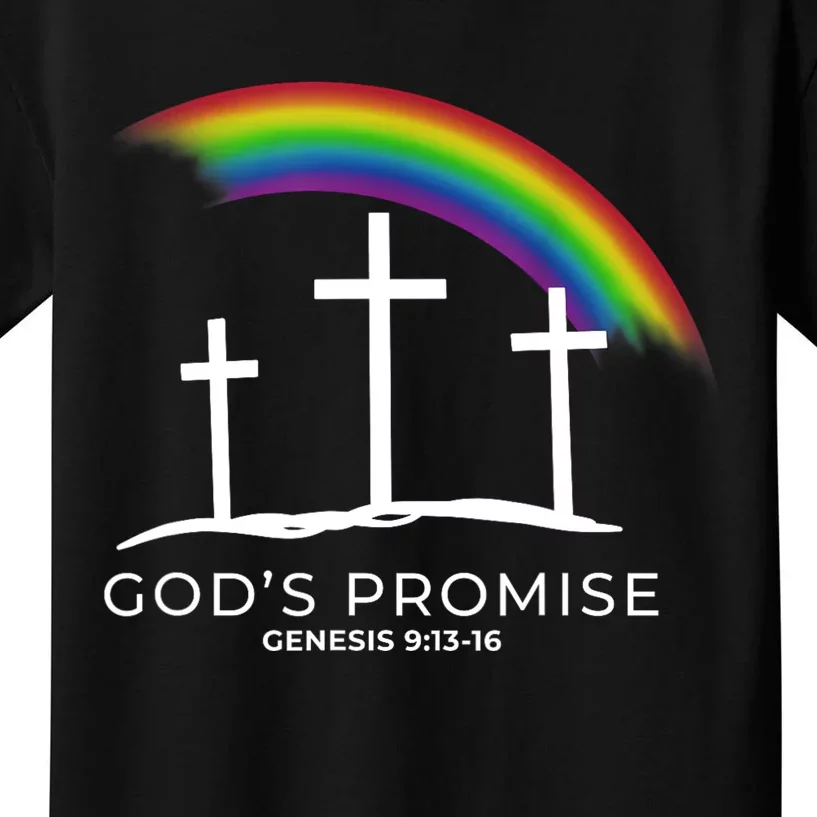 Funny Rainbow Christ Cross Christian Quote Gods Promise Kids T-Shirt