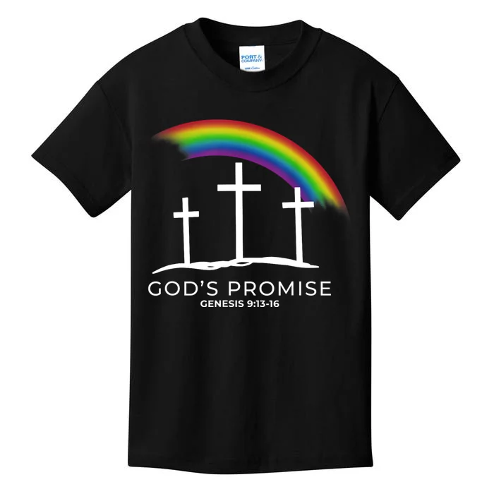 Funny Rainbow Christ Cross Christian Quote Gods Promise Kids T-Shirt