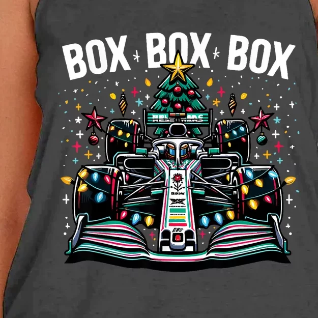 Formula Racing Car Box Box Box Radio Call Fun Christmas Tree Women's Knotted Racerback Tank